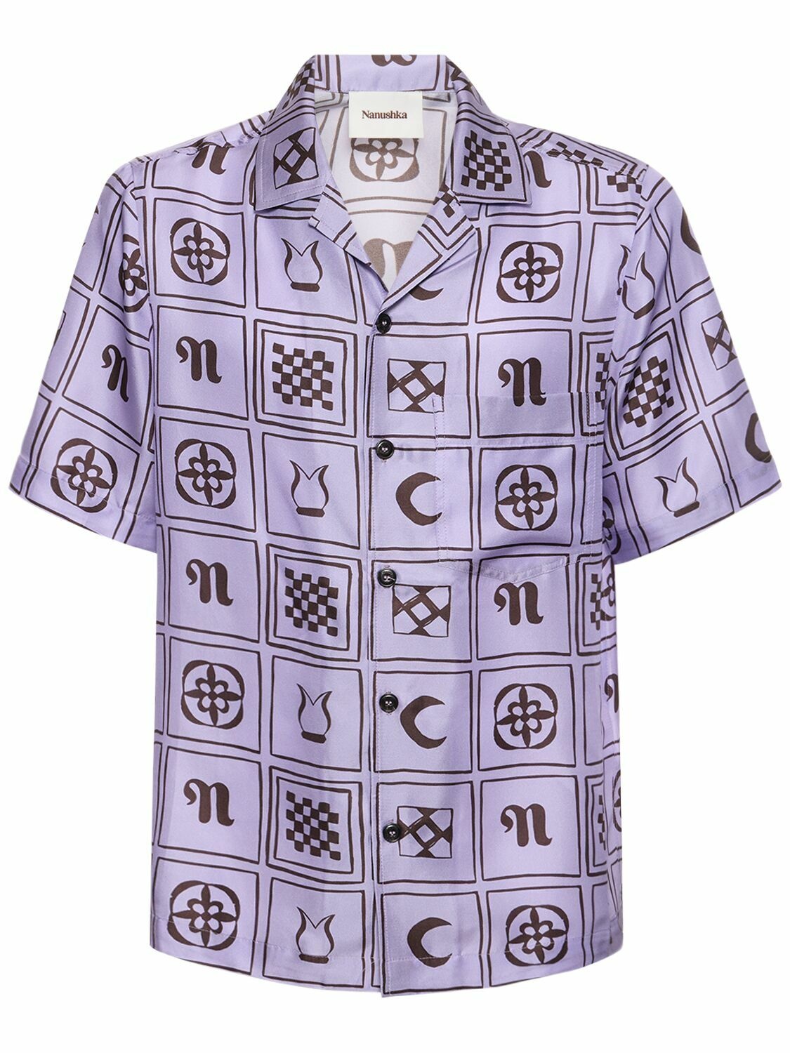 Photo: NANUSHKA - Printed Silk Twill  S/s Bowling Shirt