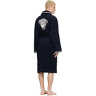 Versace Navy Cotton-Terry Jacquard Bathrobe
