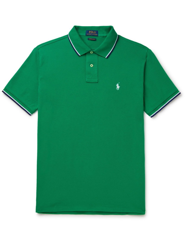 Photo: POLO RALPH LAUREN - Slim-Fit Contrast-Tipped Cotton-Piqué Polo Shirt - Green
