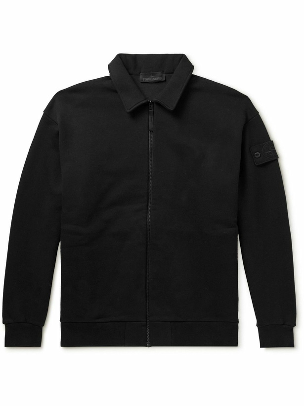 Photo: Stone Island - Logo-Appliquéd Cotton-Jersey Zip-Up Sweater - Black