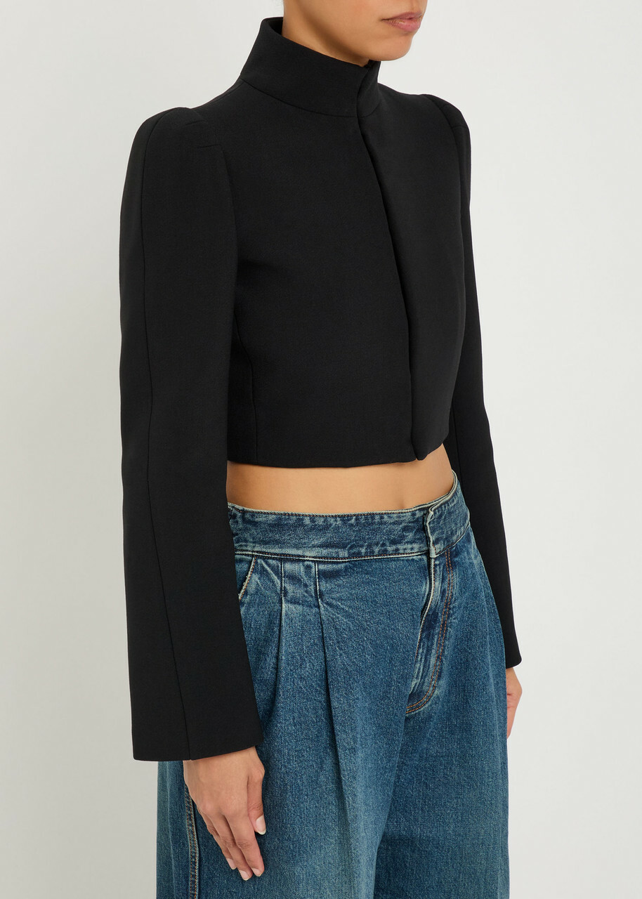Alaïa Funnel-neck Cavalry Twill Cropped Jacket Black