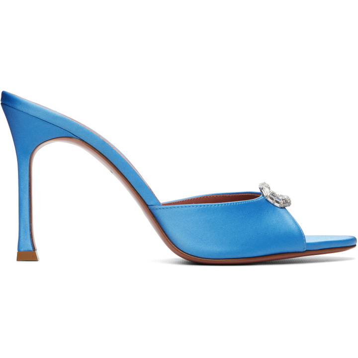 Photo: Amina Muaddi Blue Mini Camelia Slipper 95 Heeled Sandals