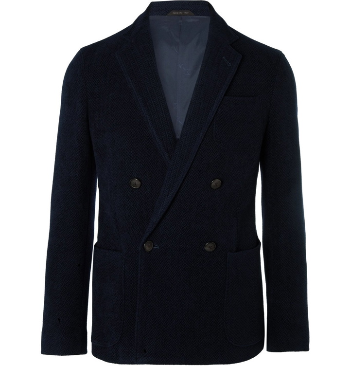 Photo: Giorgio Armani - Giacca Double-Breasted Unstructured Herringbone Chenille Blazer - Black