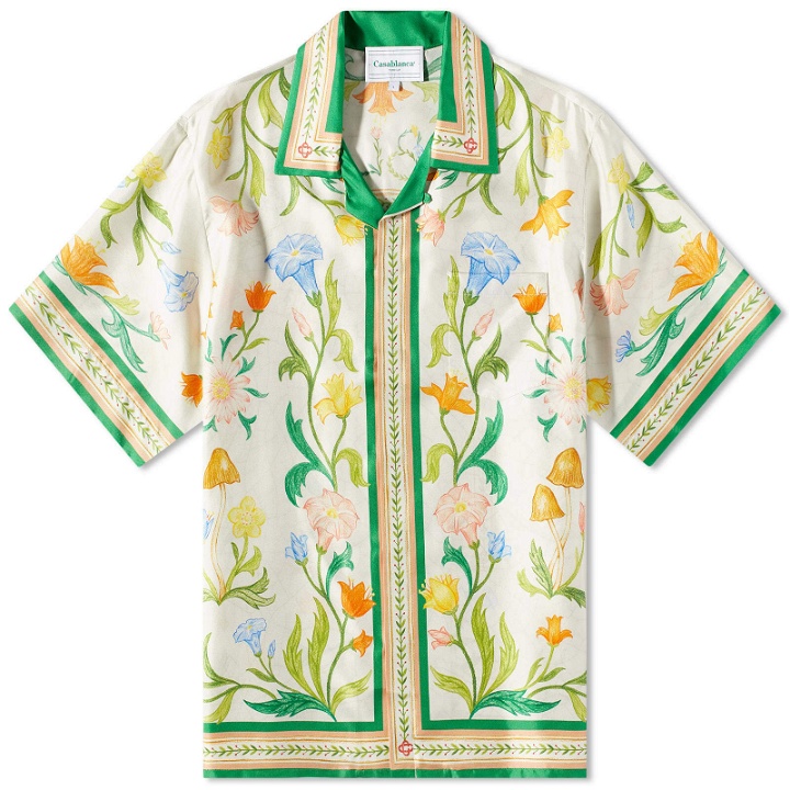 Photo: Casablanca Men's L'Arche Fleurie Short Sleeve Silk Shirt in Green/Multi