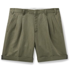 Brioni - Pleated Linen and Cotton-Blend Twill Bermuda Shorts - Green