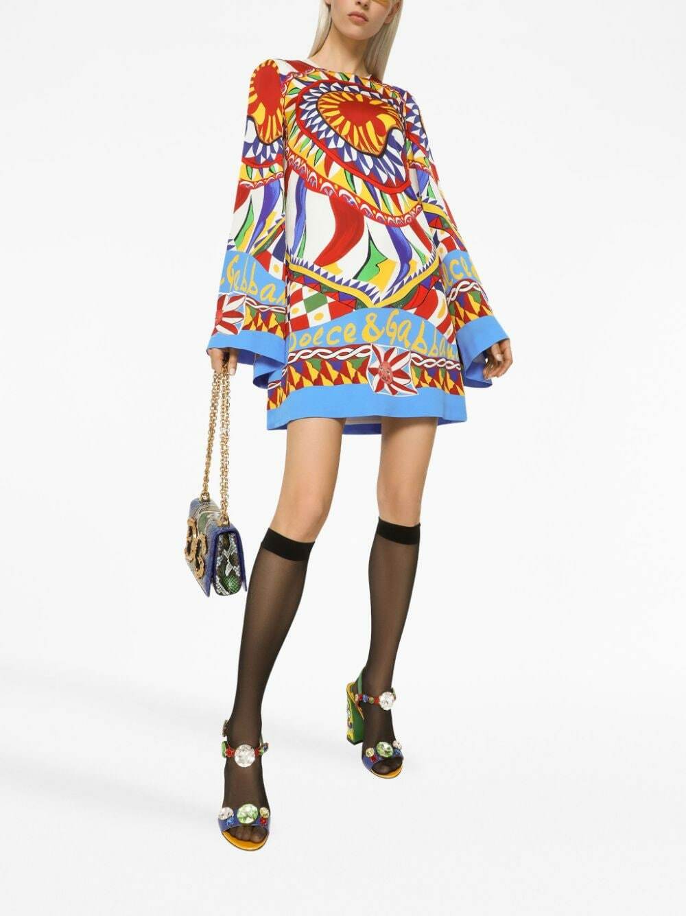 DOLCE & GABBANA カレッタ ハタン ミニスカト F4BYBZGDS11 HH81D DOLCE & GABBANA - Carretto Print Silk Mini Dress Dolce & Gabbana