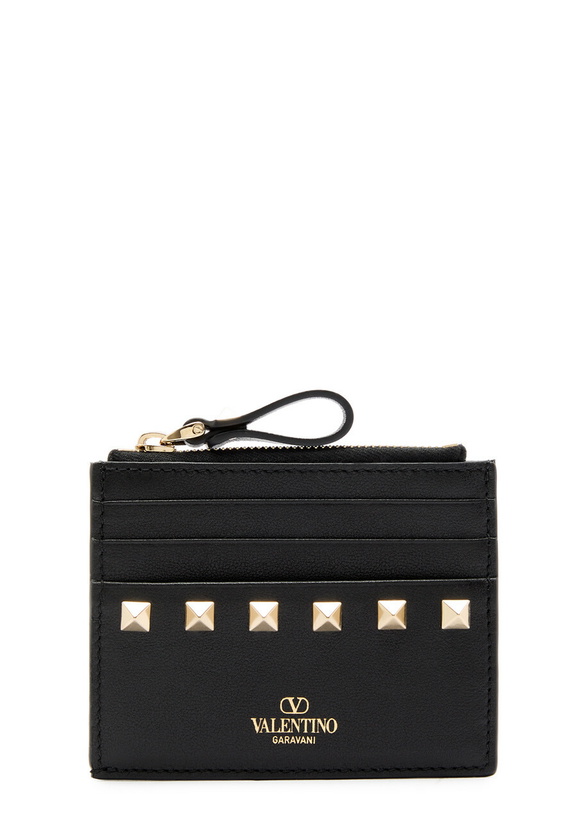 Photo: Valentino Rockstud Grained Leather Card Holder - Black - One Size