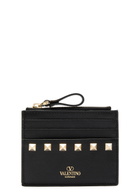 Valentino Rockstud Grained Leather Card Holder - Black - One Size