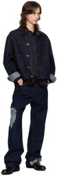 Edward Cuming Navy Knife Pleat Denim Jacket
