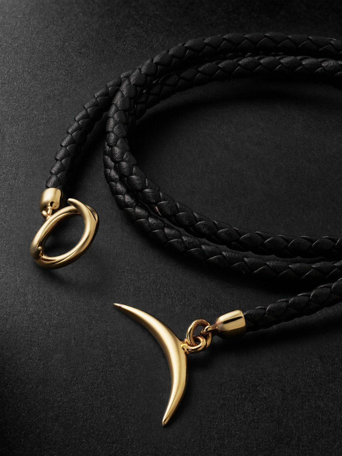 Shaun Leane - Quill Gold Vermeil and Braided Leather Wrap Bracelet - Black
