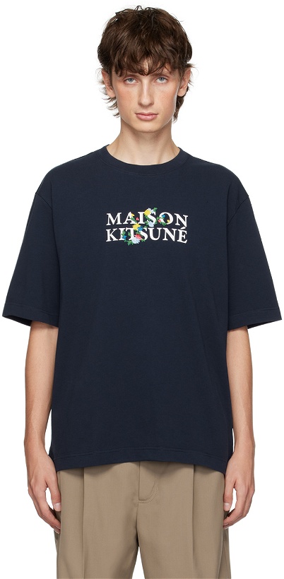 Photo: Maison Kitsuné Navy Flowers T-Shirt