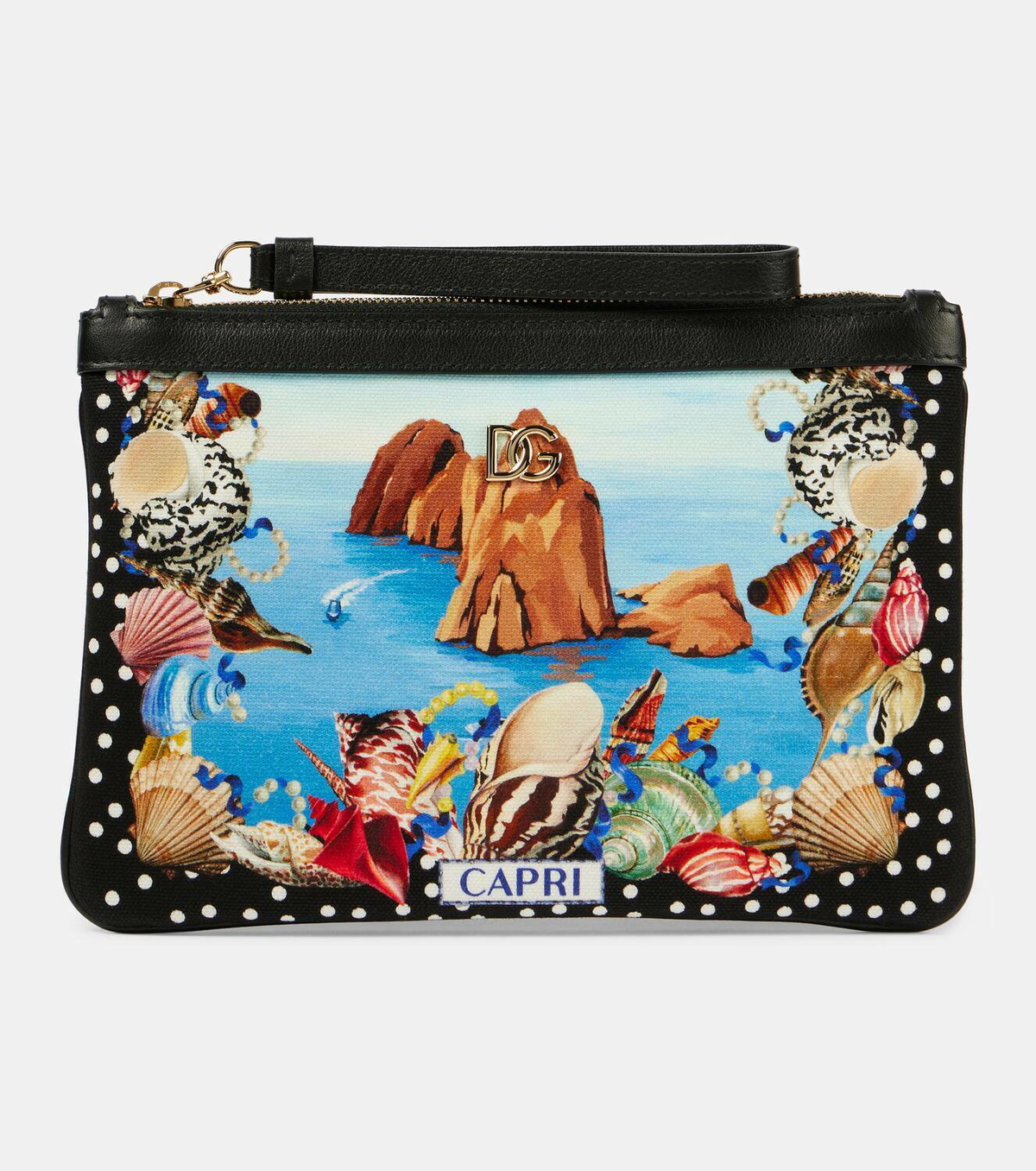 関税込■Dolce&Gabbana■Capri Cava プリント エスパドリーユ Dolce&Gabbana Capri printed leather-trimmed canvas pouch