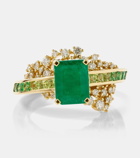 Ananya Scatter Emerald Sphere 18kt gold ring with diamonds and emeralds