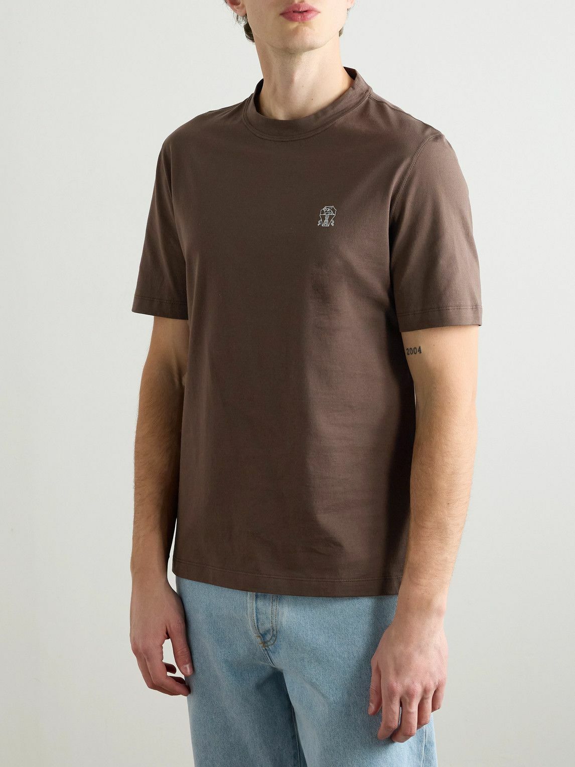 Brunello Cucinelli - Logo-Embroidered Cotton-Jersey T-Shirt