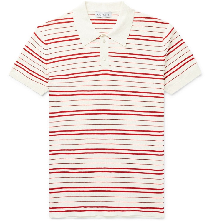 Photo: Odyssee - Riker Slim-Fit Striped Cotton Polo Shirt - Red