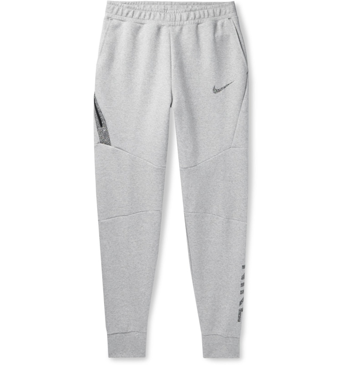 Photo: Nike - Sportswear Nike 50 Slim-Fit Tapered Logo-Print Organic Cotton-Blend Jersey Sweatpants - Gray