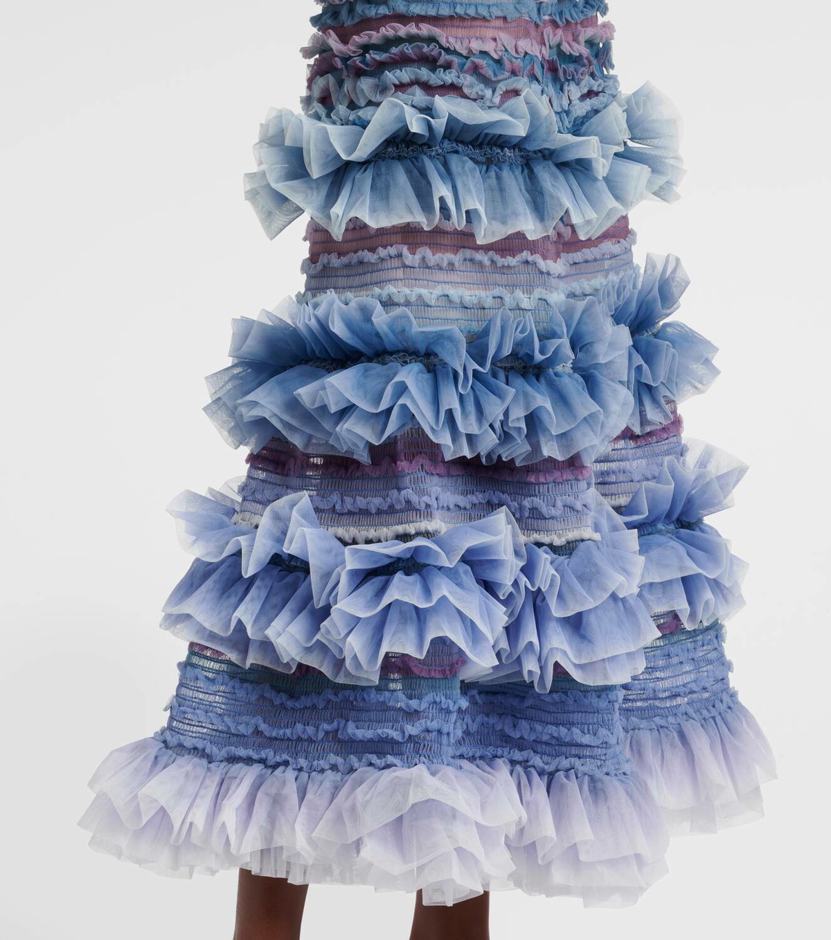 Susan Fang Striped shirred tulle midi skirt