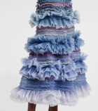 Susan Fang Striped shirred tulle midi skirt