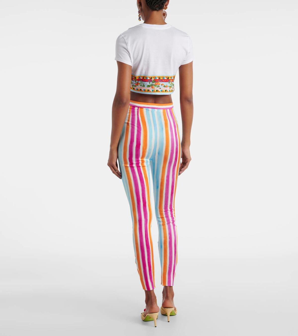 Dolce&Gabbana Striped silk-blend leggings