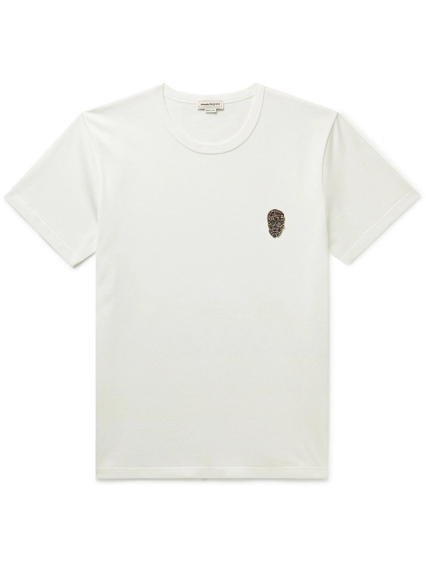 Photo: Alexander McQueen - Embellished Cotton-Jersey T-Shirt - White