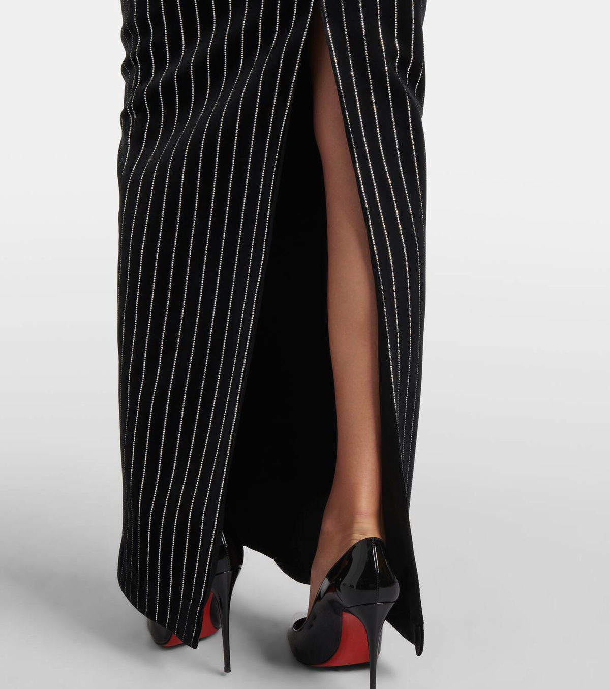 Alex Perry Column embellished pinstripe velvet maxi skirt