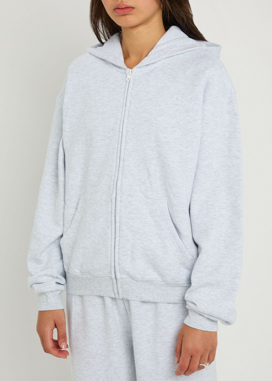 Skims Zip-up Cotton-blend Hooded Sweatshirt Light Grey