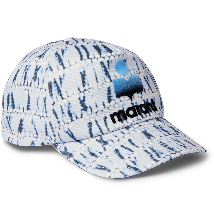 Photo: ISABEL MARANT - Tyronh Logo-Flocked Tie-Dyed Cotton-Twill Baseball Cap - Blue