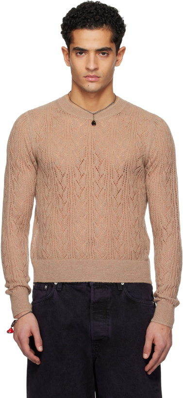 Photo: Dries Van Noten Taupe Lace Stitch Alpaca Sweater