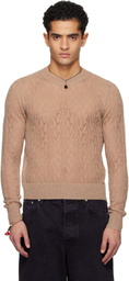 Dries Van Noten Taupe Lace Stitch Alpaca Sweater