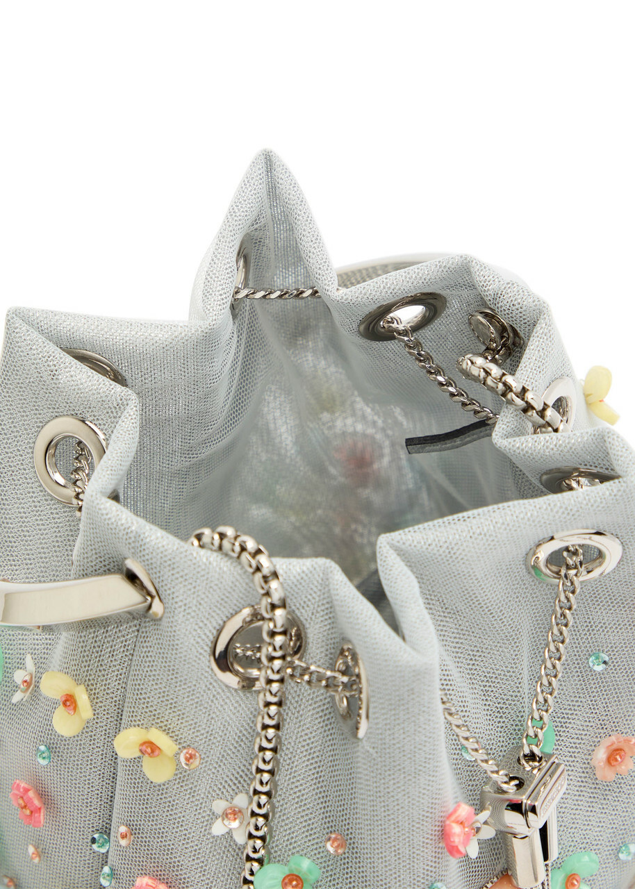 Jimmy Choo Bon Bon Floral-embellished Mesh Bucket bag - Silver - One Size