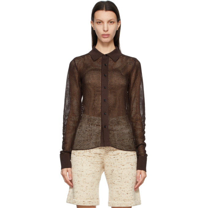 AURALEE Brown Super Hard Twist Mesh Shirt Auralee