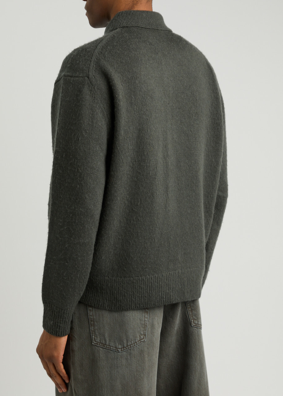 Axel Arigato Ode Collared Wool-blend Cardigan Dark Grey