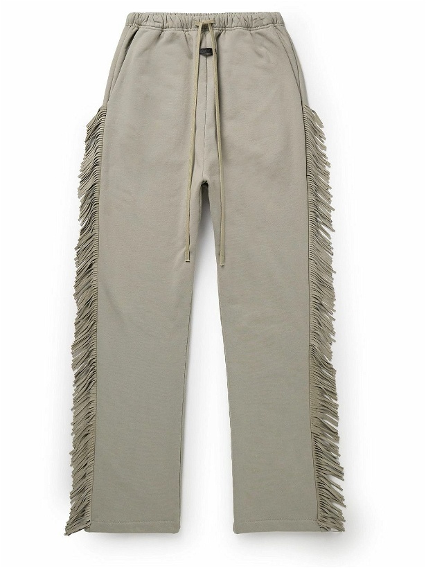 Photo: Fear of God - Straight-Leg Fringed Suede-Trimmed Cotton-Jersey Sweatpants - Neutrals