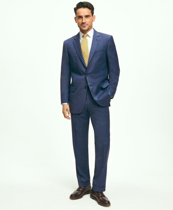 Photo: Brooks Brothers Men's Madison Fit Wool Overcheck 1818 Suit | Blue