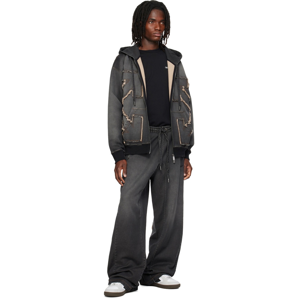 Off-White Black Distressed Arrow Skate Zip Hoodie