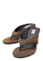 Alaïa Cube 75 Raffia Thong Wedge Mules Brown