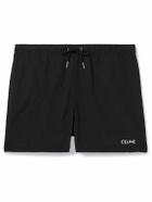 CELINE - Straight-Leg Mid-Length Logo-Print Swim Shorts - Black