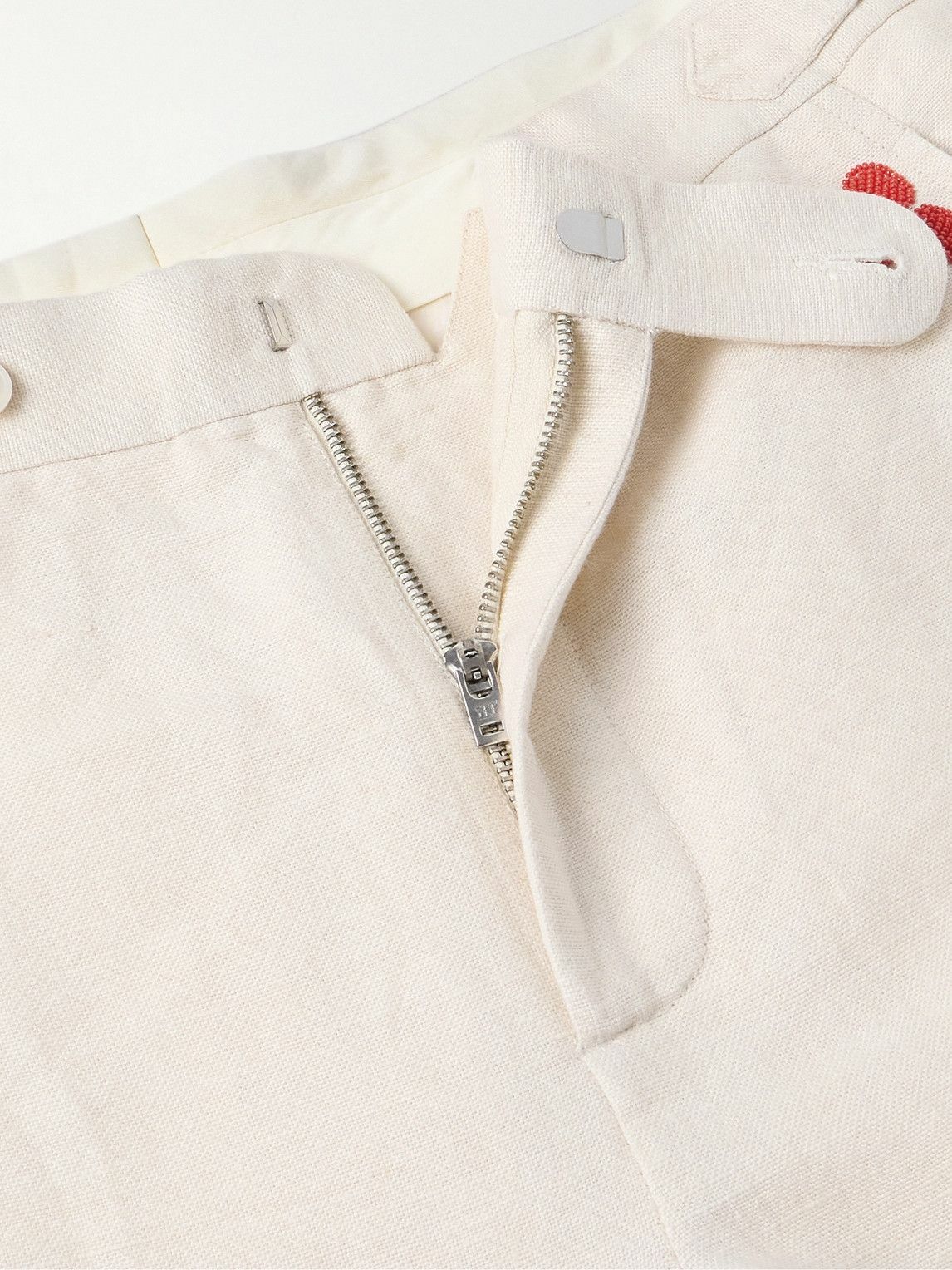 BODE - Garden Party Straight-Leg Bead-Embellished Linen Trousers - Neutrals
