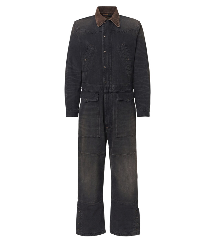 Photo: RRL Corduroy-trimmed denim jumpsuit