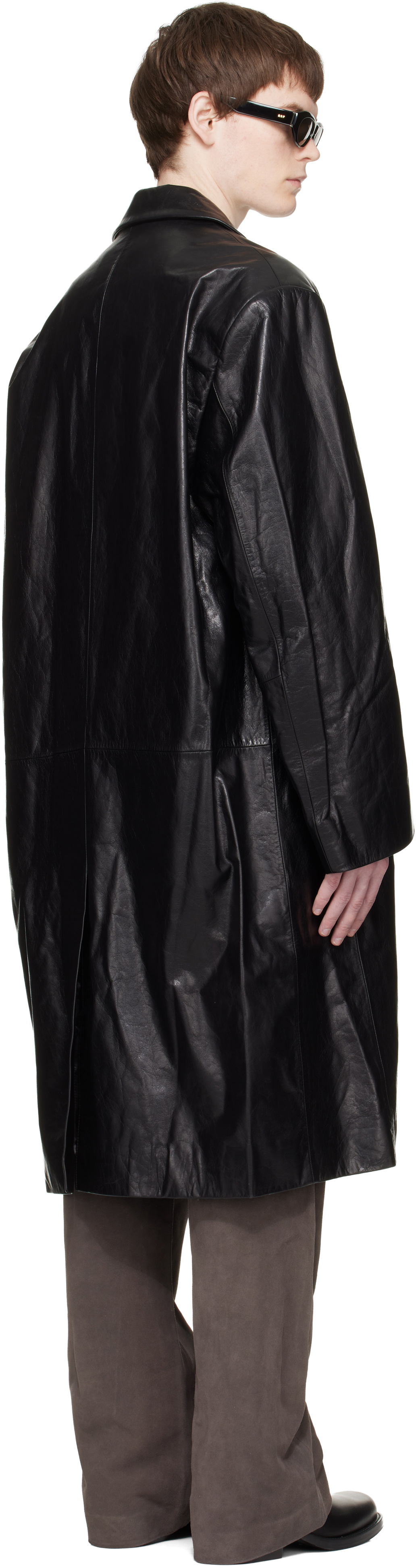 Entire Studios Black Single Breasted Leather Coat