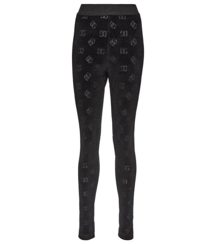 Photo: Dolce&Gabbana Logo high-rise cotton velvet leggings