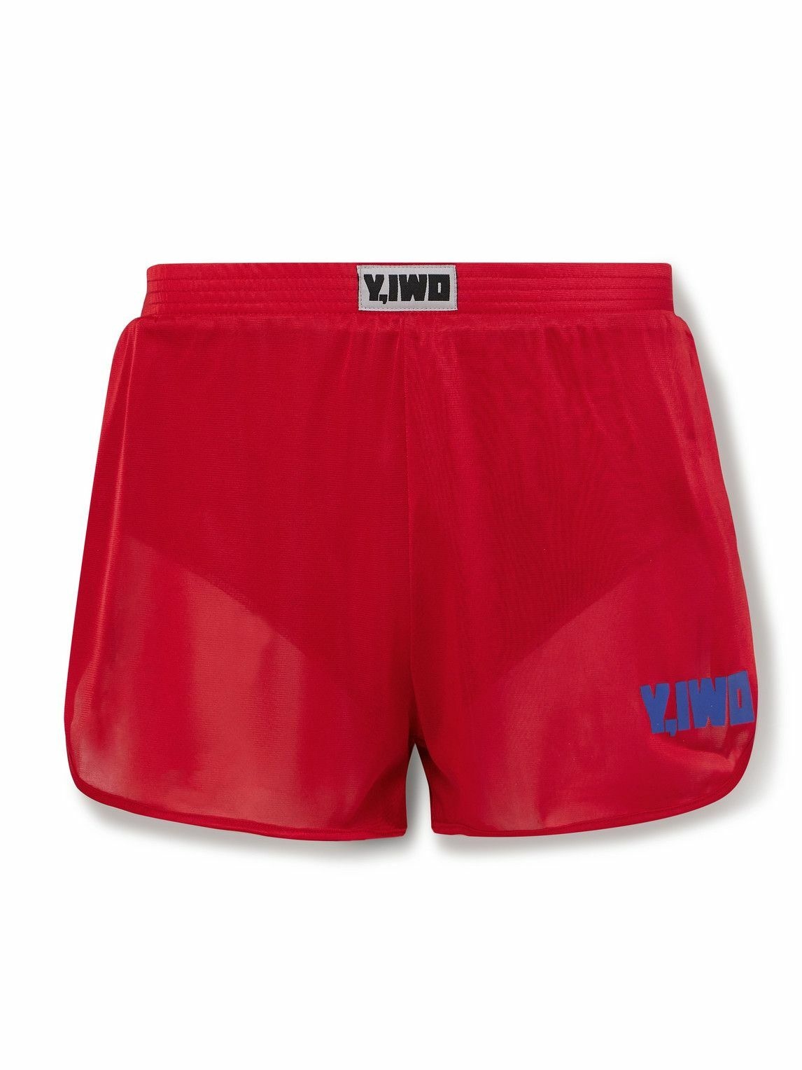 Photo: Y,IWO - Lessons Straight-Leg Logo-Print Mesh Shorts - Red