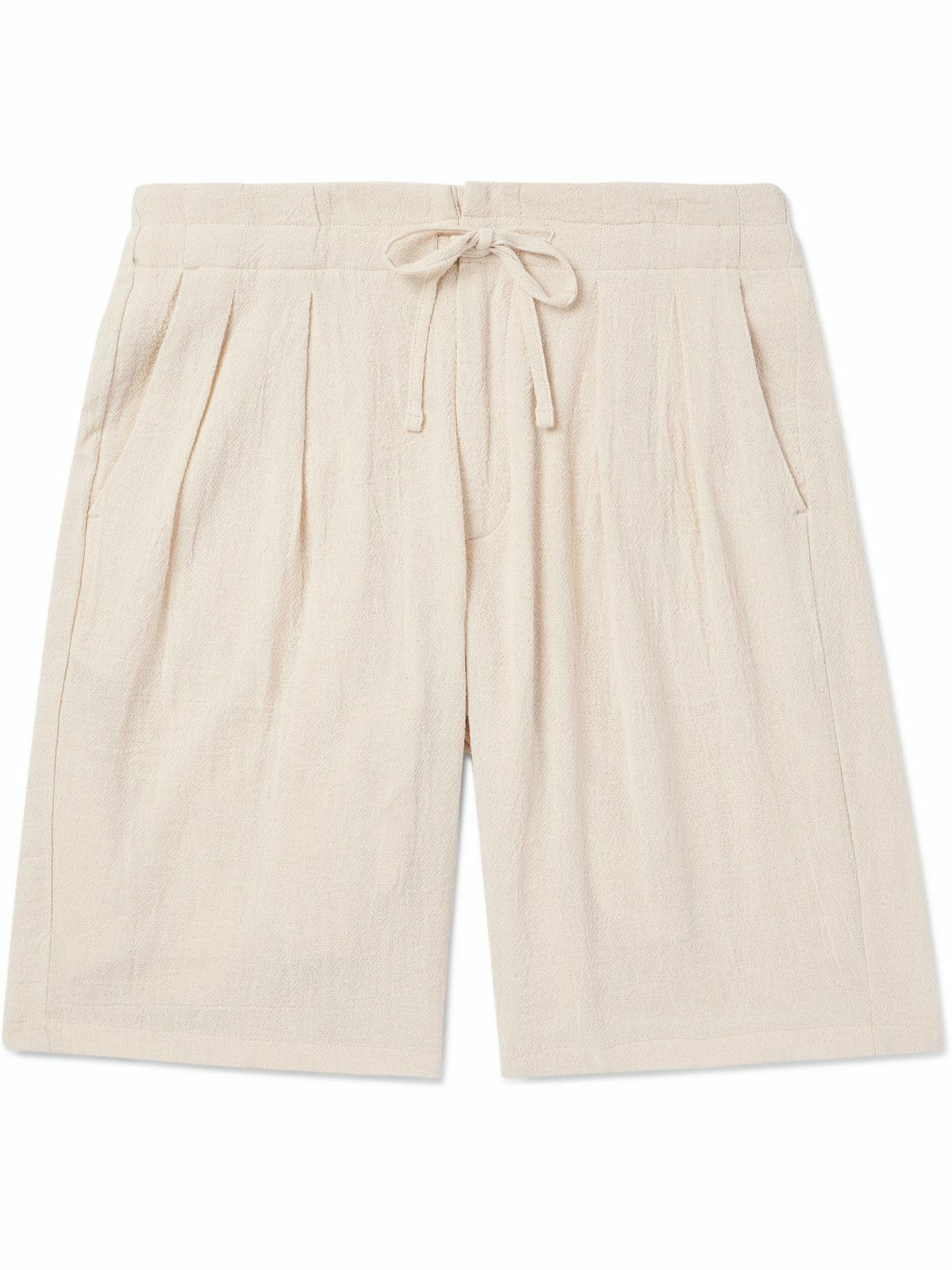 Monitaly - Straight-Leg Pleated Cotton Shorts - Neutrals