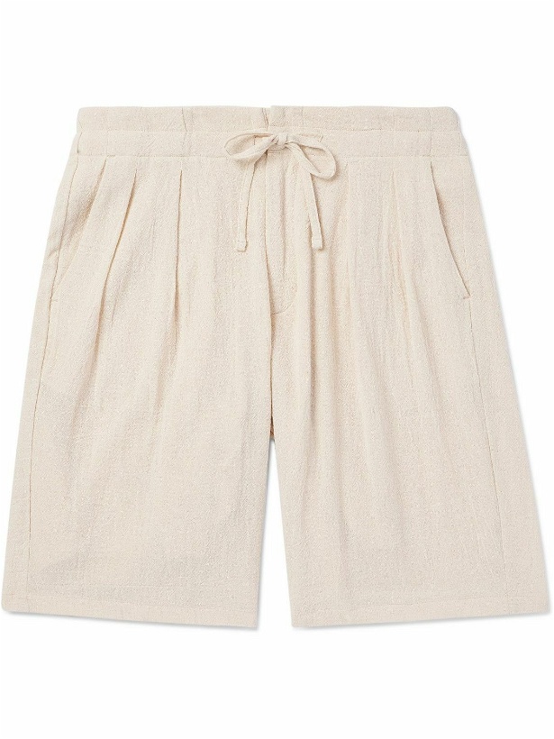Photo: Monitaly - Straight-Leg Pleated Cotton Shorts - Neutrals