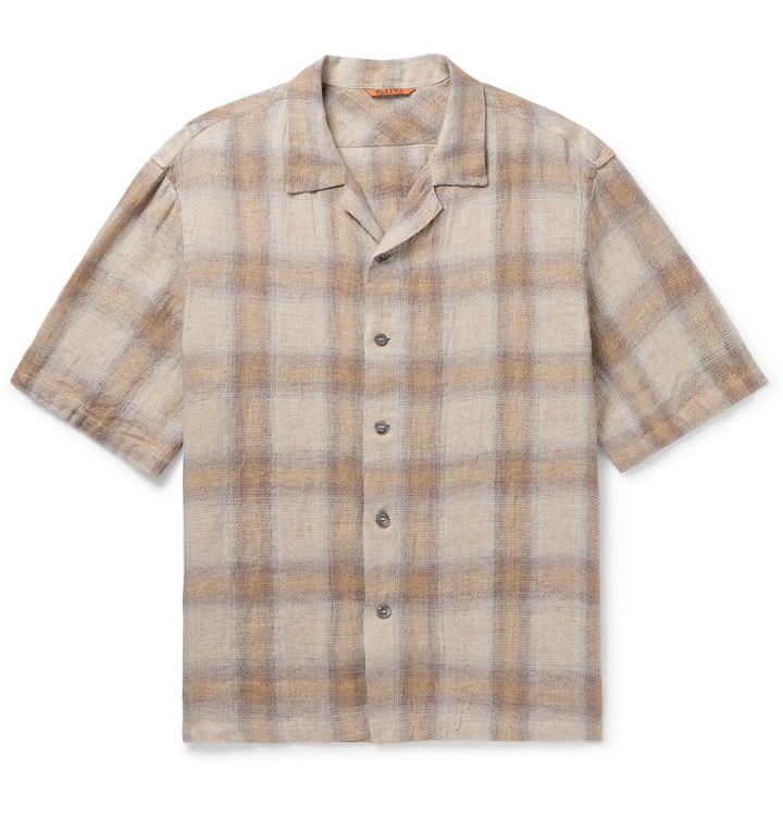 Photo: BARENA - Camp-Collar Checked Linen Shirt - Neutrals