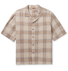 BARENA - Camp-Collar Checked Linen Shirt - Neutrals