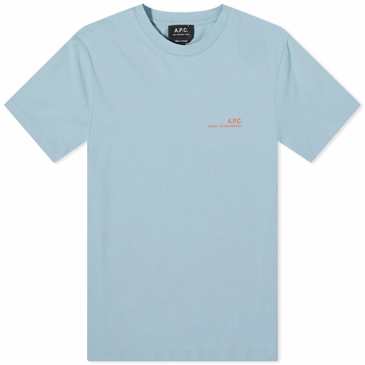 Photo: A.P.C. Men's Item Logo T-Shirt in Grey Blue