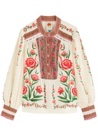 Farm Rio Anika Floral-print Cotton-blend Blouse Cream