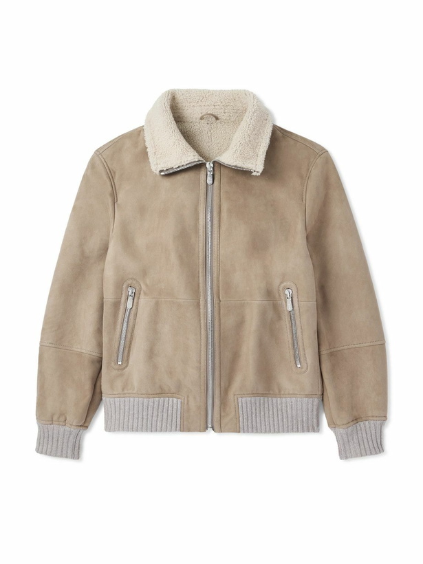 Photo: Brunello Cucinelli - Cashmere-Trimmed Shearling Jacket - Brown