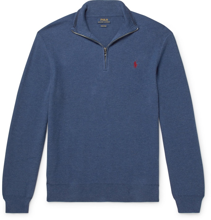 Photo: Polo Ralph Lauren - Waffle-Knit Pima Cotton Half-Zip Sweater - Blue